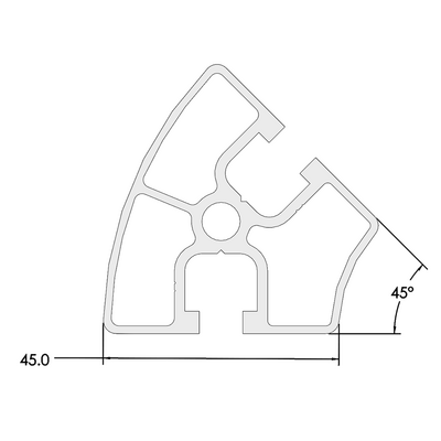 10-4545R45-0-24IN MODULAR SOLUTIONS EXTRUDED PROFILE<br>45MM X 45MM 45DEG ROUND, CUT TO THE LENGTH OF 24 INCH